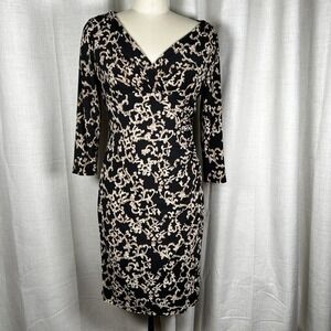 Lauren Ralph Lauren Sheath Dress Womens 6  Faux Wrap Black Lined VNeck Abstract